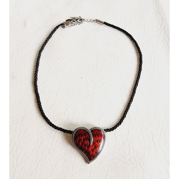 Lia Sophia Red Enamel Heart Pendant Black Cord Burning Love Necklace - Picture 5 of 7
